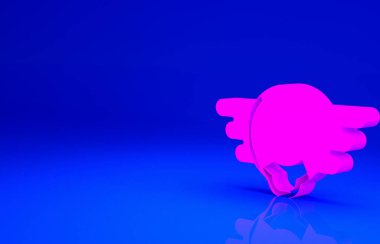 Pembe Havacılık amblem simgesi mavi arkaplanda izole edildi. Askeri ve sivil havacılık simgeleri. Uçan amblem, kartal kanadı ve kanatlı çerçeve. Minimalizm kavramı. 3d illüstrasyon 3B canlandırma.