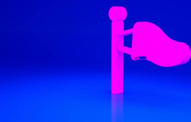 Pembe Koni Meteoroloji Rüzgâr Gülü ikonu mavi arka planda izole edilmiş. Rüzgâr Sock rüzgarın yönünü ve gücünü gösteriyor. Minimalizm kavramı. 3d illüstrasyon 3B canlandırma.