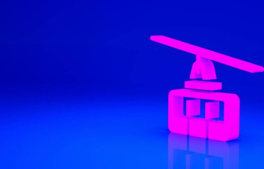 Pembe Kablo araba simgesi mavi arkaplanda izole edildi. Füniküler işaret. Minimalizm kavramı. 3d illüstrasyon 3B canlandırma.