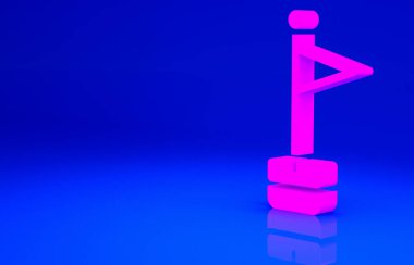 Mavi arkaplanda Pembe Bayrak simgesi izole edildi. Yer belirleyici sembol. Minimalizm kavramı. 3d illüstrasyon 3B canlandırma.
