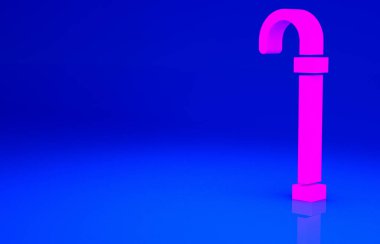 Mavi arka planda izole edilmiş pembe baston ikonu. Minimalizm kavramı. 3d illüstrasyon 3B canlandırma.