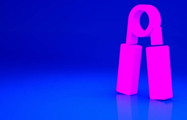 Pembe Spor genişletici simgesi mavi arkaplanda izole edildi. Spor malzemeleri. Minimalizm kavramı. 3d illüstrasyon 3B canlandırma.