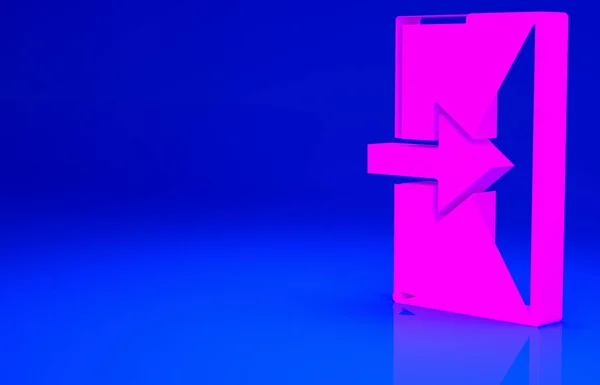 Pink Fire Exit Icoon Geïsoleerd Blauwe Achtergrond Vuur Noodpictogram Minimalisme — Stockfoto