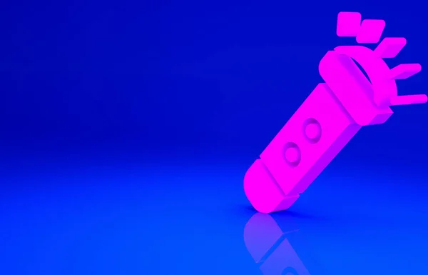 ピンクの懐中電灯アイコンは青の背景に隔離されています 最小限の概念 3Dイラスト3Dレンダリング — ストック写真