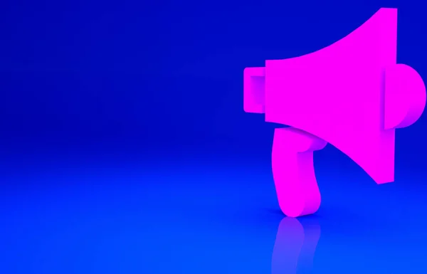 Ícone Megafone Rosa Isolado Fundo Azul Sinal Orador Conceito Minimalismo — Fotografia de Stock