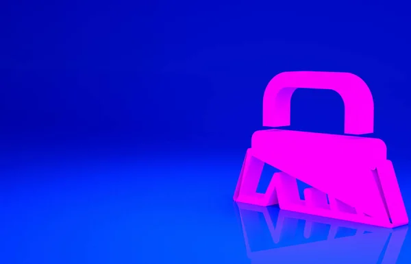 青の背景に隔離されたアイコンをきれいにするためのピンクブラシ 最小限の概念 3Dイラスト3Dレンダリング — ストック写真