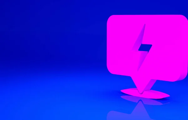 ピンクの稲妻アイコンは青の背景に隔離されています フラッシュ アイコン 充電フラッシュアイコン サンダーボルト 最小限の概念 3Dイラスト3Dレンダリング — ストック写真