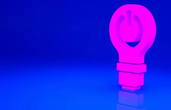 Pink Light bulb with lightning symbol icon isolated on blue background. Light lamp sign. Idea symbol. Minimalism concept. 3d illustration 3D render.