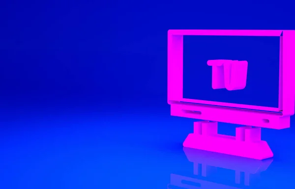 ピンクのスマートテレビのアイコンは青の背景に隔離されました テレビの看板 最小限の概念 3Dイラスト3Dレンダリング — ストック写真