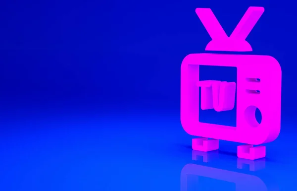Rosa Retro Symbol Isoliert Auf Blauem Hintergrund Fernsehzeichen Minimalismus Konzept — Stockfoto