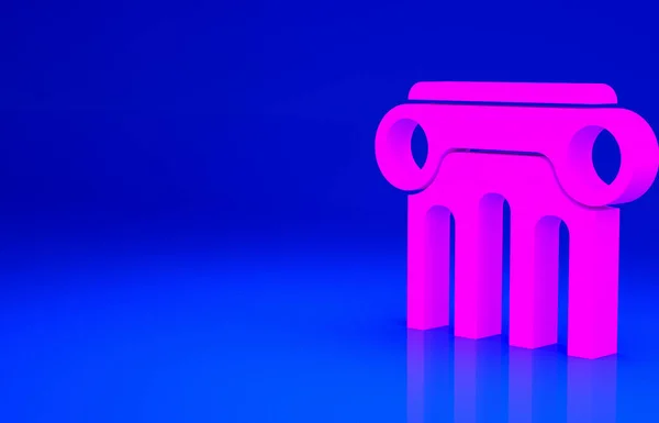ピンクの法律の柱のアイコンは青の背景に隔離された 最小限の概念 3Dイラスト3Dレンダリング — ストック写真
