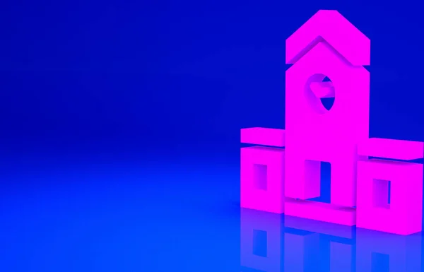 粉红火车站图标隔离在蓝色背景上 最低纲领的概念 3D渲染3D插图 — 图库照片