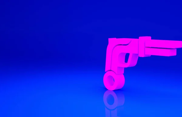 ピンクのヴィンテージのピストルアイコンは青の背景に隔離されています 古代の武器 最小限の概念 3Dイラスト3Dレンダリング — ストック写真