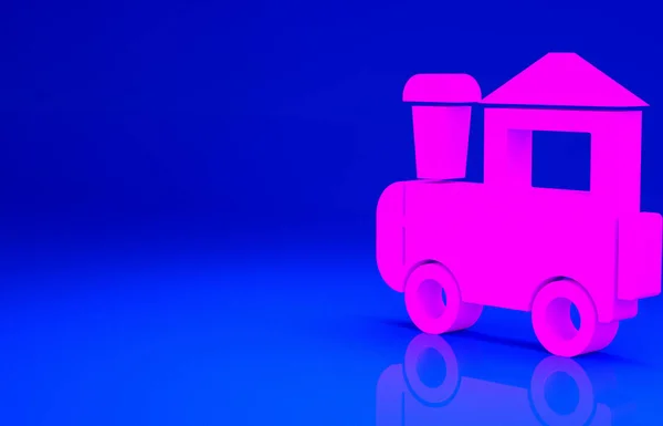 Pink Toy Train Icon Isolated Blue Background Minimalism Concept Illustration — Stock Photo, Image