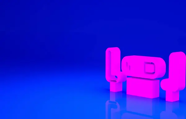 青の背景に隔離されたピンクのポーカーテーブルアイコン 最小限の概念 3Dイラスト3Dレンダリング — ストック写真