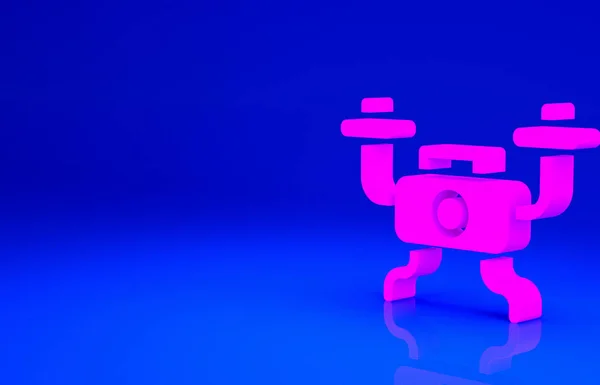 粉色无人机飞行图标隔离在蓝色背景 带视频和照相相机符号的四合彩机 最低纲领的概念 3D渲染3D插图 — 图库照片