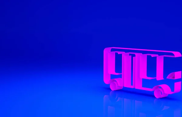 ピンク空港バスのアイコンは青の背景に隔離されています 最小限の概念 3Dイラスト3Dレンダリング — ストック写真