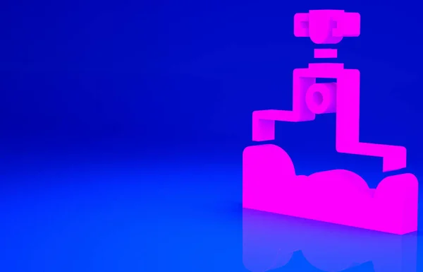 青色の背景に隔離されたスポーツの勝者の表彰台のアイコンに対するピンク賞 最小限の概念 3Dイラスト3Dレンダリング — ストック写真