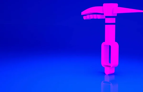 Ροζ Εικονίδιο Από Τσεκούρι Πάγου Απομονωμένο Μπλε Φόντο Εξοπλισμός Αναρρίχησης — Φωτογραφία Αρχείου