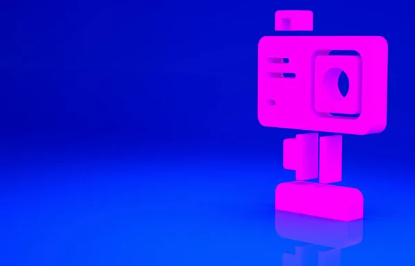 ピンクのアクション青の背景に隔離された極端なカメラアイコン 極端なスポーツを撮影するためのビデオカメラ機器 最小限の概念 3Dイラスト3Dレンダリング — ストック写真