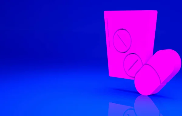 ピンク医学薬やタブレットのアイコンは青の背景に隔離されています カプセル薬と薬のサイン 薬局の設計 最小限の概念 3Dイラスト3Dレンダリング — ストック写真