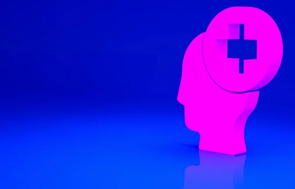 Pinkfarbener Männerkopf Mit Krankenhaus Ikone Auf Blauem Hintergrund Kopf Mit — Stockfoto