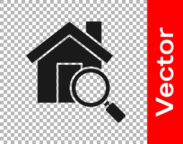 Black Search House Icon Isolated Transparent Background Real Estate Symbol — Stock Vector