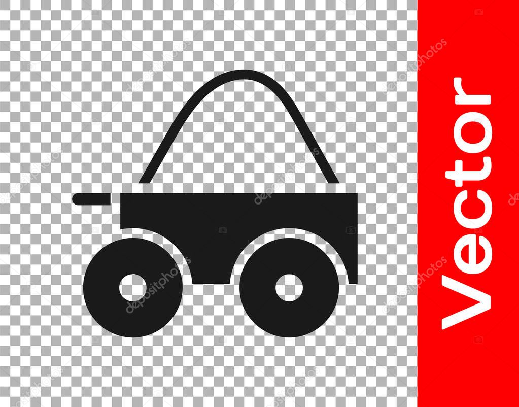 Black Wooden four-wheel cart with hay icon isolated on transparent background.  Vector.