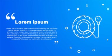 Beyaz çizgi lastik göstergesi simgesi mavi arkaplanda izole edildi. Lastik basıncını kontrol ediyorum. Gösterge, manometre. Araba emniyeti kavramı. Vektör İllüstrasyonu.