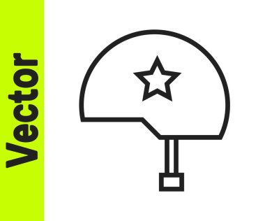 Siyah çizgi askeri miğfer ikonu beyaz arka planda izole edildi. Ordu şapkasının savunma ve koruma sembolü. Koruyucu şapka. Vektör İllüstrasyonu.