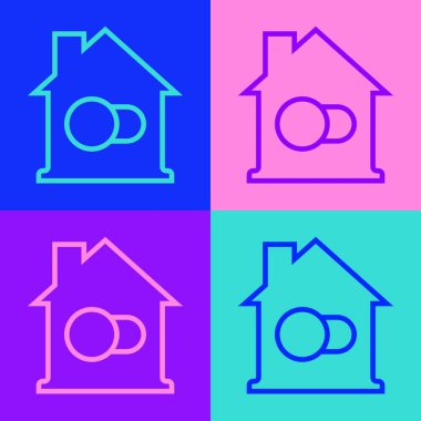 Pop Art Line Akıllı ev simgesi renk arkaplanında izole edildi. Uzaktan kumanda. Vektör.