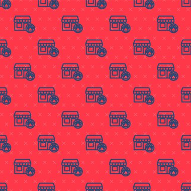 Mavi çizgi veteriner hastanesi, klinik ya da hayvan ikonu için evcil hayvan dükkanı kırmızı arka planda izole edilmiş kusursuz desen. Veteriner ya da veteriner kliniği. Vektör.