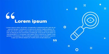 Mavi arka planda beyaz çizgi büyüteç simgesi izole edildi. Arama, odaklanma, yakınlaştırma, iş sembolü. Vektör.