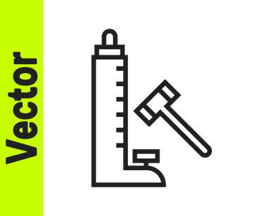 Beyaz arka planda büyük bir çekiç ikonu olan siyah çizgi yüksek vurucu cazibesi. Gücü ölçmek için cazibe. Eğlence parkı. Vektör.