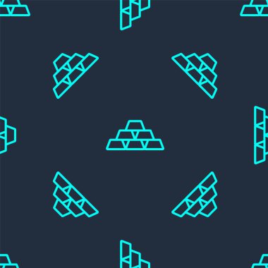 Yeşil çizgi altın çubuk simgesi mavi arkaplanda izole edilmiş pürüzsüz desen. Bankacılık işi konsepti. Vektör.