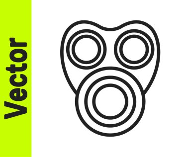 Beyaz arkaplanda siyah çizgi gaz maskesi simgesi izole edildi. Solunum cihazı işareti. Vektör.