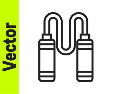 Siyah çizgi atlama ipi simgesi beyaz arkaplanda izole edildi. İp atlıyorum. Spor malzemeleri. Vektör.