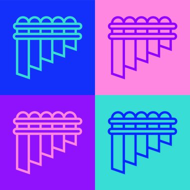 Pop Art Line Pan flüt simgesi renk arkaplanında izole edildi. Geleneksel Peru müzik aleti. Zampona. Peru, Bolivya ve Meksika 'dan halk enstrümanı. Vektör.