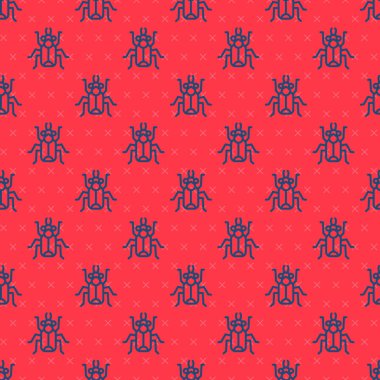 Mavi çizgi böceği simgesi kırmızı arkaplanda izole edilmiş kusursuz desen. Vektör.