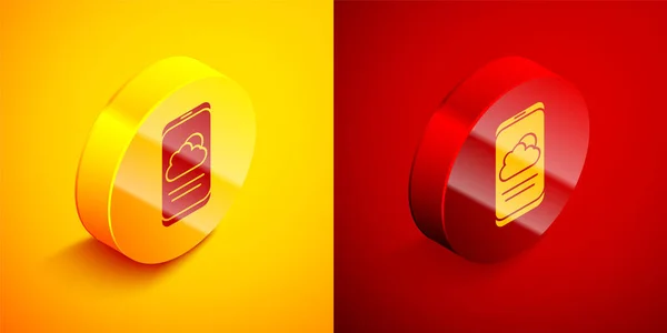Isometric Weather Forecast Icon Isolated Orange Red Background Circle Button — Stock Vector