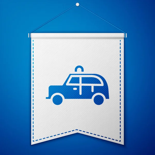 蓝色出租车图标隔离在蓝色背景 白旗模板 — 图库矢量图片