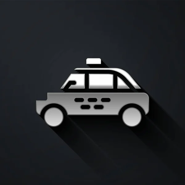 Silver Taxi Car Icon Isolated Black Background Long Shadow Style — Stock Vector