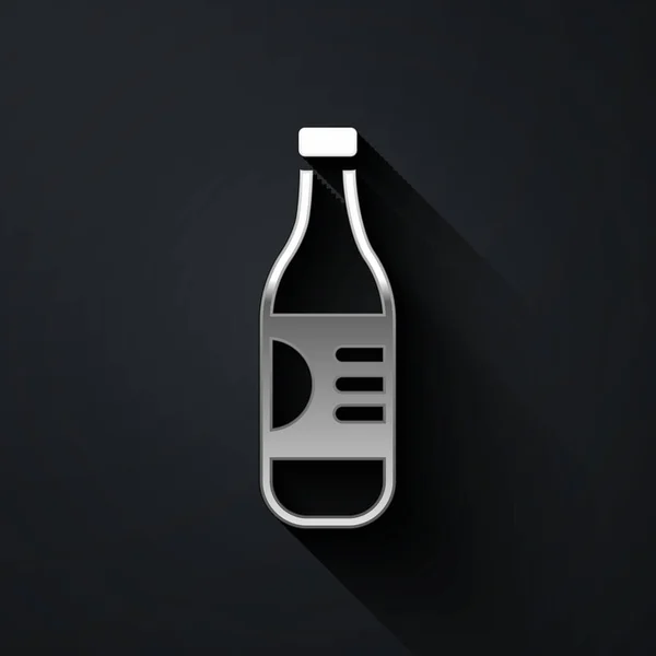 Zilveren Fles Water Pictogram Geïsoleerd Zwarte Achtergrond Soda Aqua Bordje — Stockvector