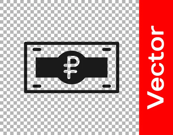 Icono Billete Rublo Ruso Negro Aislado Sobre Fondo Transparente Vector — Vector de stock