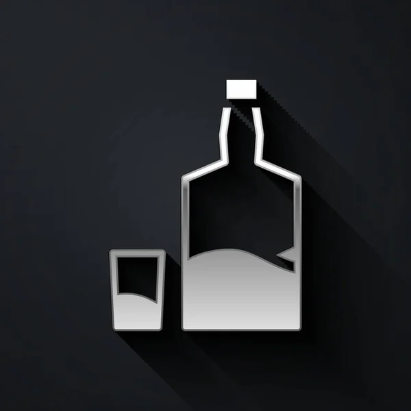 Silberne Tequila Flasche Und Schnapsglassymbol Isoliert Auf Schwarzem Hintergrund Mexikanischer — Stockvektor