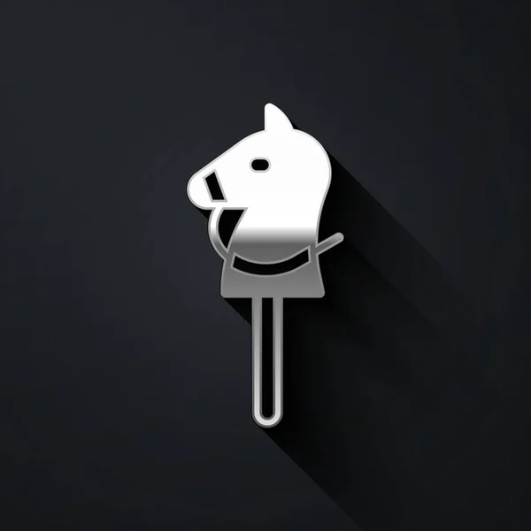 Icona Del Cavallo Giocattolo Argento Isolato Sfondo Nero Lungo Stile — Vettoriale Stock