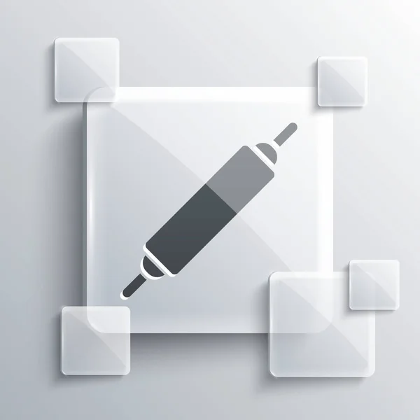 Grijze Rolling Pin Pictogram Geïsoleerd Grijze Achtergrond Vierkante Glazen Panelen — Stockvector