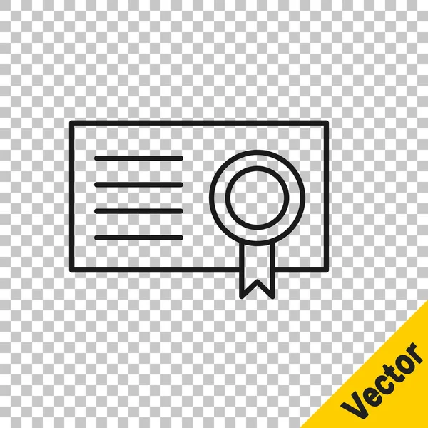 Icono Plantilla Certificado Línea Negra Aislado Sobre Fondo Transparente Logro — Vector de stock