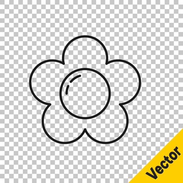 Línea Negra Icono Flor Aislado Sobre Fondo Transparente Ilustración Vectorial — Vector de stock