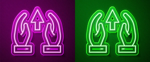 Gloeiende Neon Lijn Groeigrafiek Vooruitgang Mensen Menigte Pictogram Geïsoleerd Paarse — Stockvector